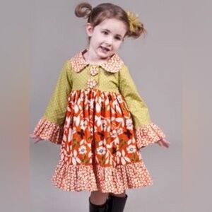 Jelly the Pug Maple Lily Toddler Floral Dress Ruffle Bell Sleeves Size 4